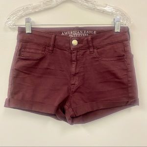 American Eagle high rise shortie shorts maroon 4
